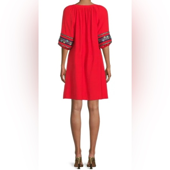 The Pioneer Woman Red Dress with Embroidered Sleeves - Picture 14 of 14